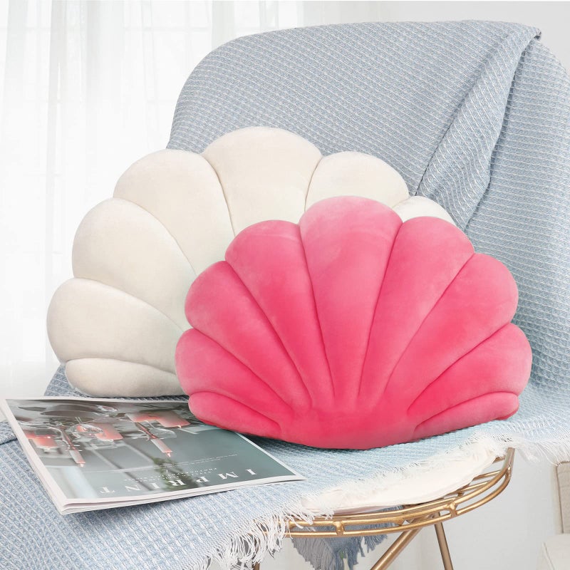 Yi-gog Seashell Pillow Sea Shaped Decorative Princess Throw Pillow 3D Velvet Soft Ocean Cute Throw Pillows for Bed Couch Chair Sofa Room 18 X 13 inch - Image 3